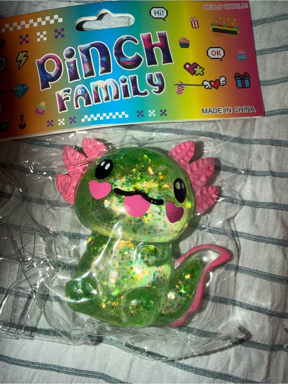Green & Pink Glitter Axolotl Squishy Toy